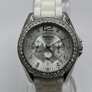 Fossil‎ ES-2344 Silver Rhinestone Chrono Quartz Women's Watch Watch- New Battery